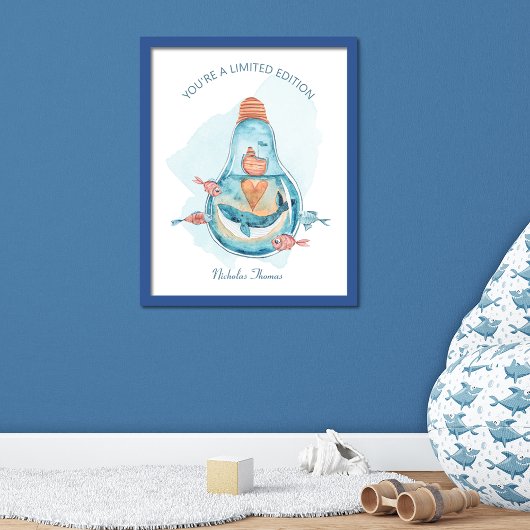 キュート鯨電球モノグラム ポスター