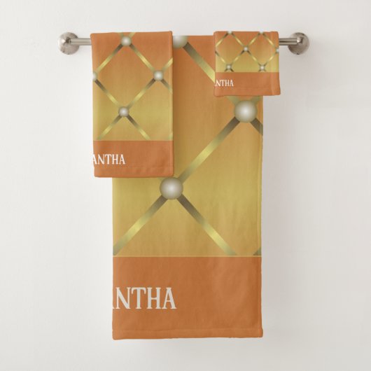 キュート黄金のオレンジ色のジオメトリメッシュ名 バスタオルセット (インサイチュ)