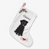 キュート黒ティーカッププードルドッグモノグラム スモールクリスマスストッキング (正面 (吊り時))