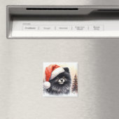 キュート黒ポメラニア犬水彩クリスマス マグネット (インサイチュ (食洗機))