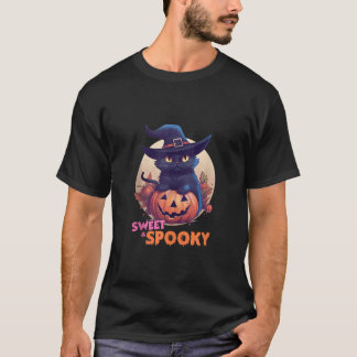 キュート黒猫かぼちゃ甘不気味い満月ホール Tシャツ