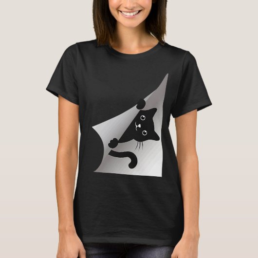 キュート黒猫のぞき子猫 Tシャツ (正面)
