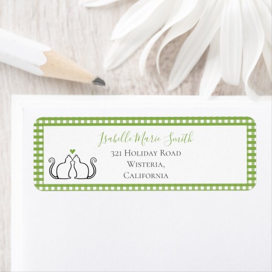 キュート黒猫グリーンハートギンガ縁どムホワイト ラベル (インサイチュ)