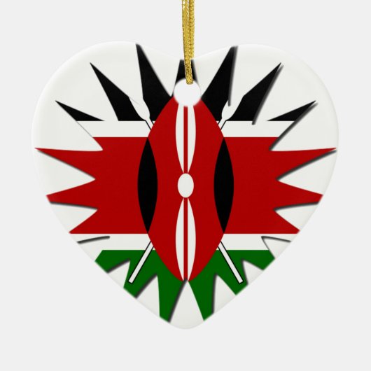 キュート黒赤緑ケニヤハクナマタタ国旗 セラミックオーナメント (正面)