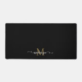 キュート黒金ゴールドスクリプトタイポグラフィモノグラム デスクマット (正面)