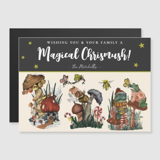 キュート黒魔法マッシュルーム磁気クリスマスカード (正面/裏面)