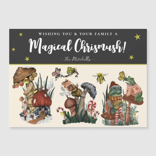 キュート黒魔法マッシュルーム磁気クリスマスカード (正面)