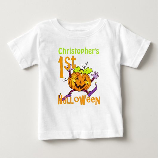 キュート1stハロウィーンパンプキンカスタム ベビーTシャツ (正面)