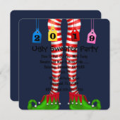 キュート2019小妖精や小人ストッキングクリスマスパーティー招待状 招待状 (正面/裏面)