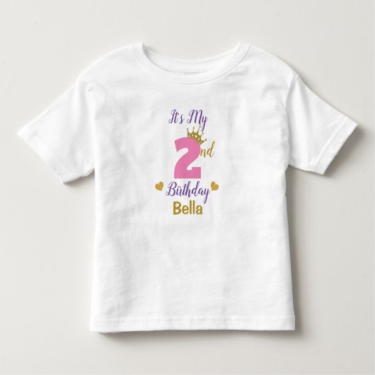 キュート2nd誕生日金ゴールドクラウン&スターカスタムズ トドラーTシャツ (正面)