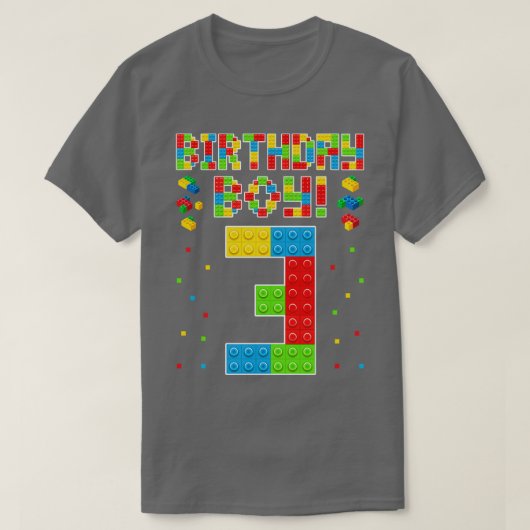 キュート3誕生日3歳ブロック建物少年 Tシャツ (デザイン正面)