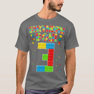 キュート3誕生日3歳ブロック建物少年 Tシャツ