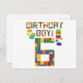 キュート6誕生日ギフト6歳ブロック建物 インビテーションポストカード (正面/裏面)