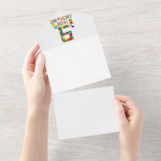 キュート6誕生日ギフト6歳ブロック建物 オールインワン招待状