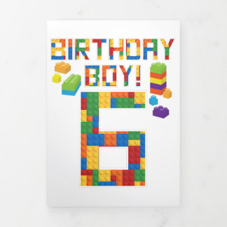キュート6誕生日ギフト6歳ブロック建物 三つ折り招待状