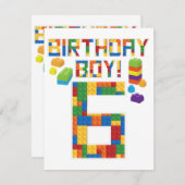 キュート6誕生日ギフト6歳ブロック建物 招待状 (正面/裏面)