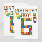 キュート6誕生日ギフト6歳ブロック建物 招待状 (正面/裏面)