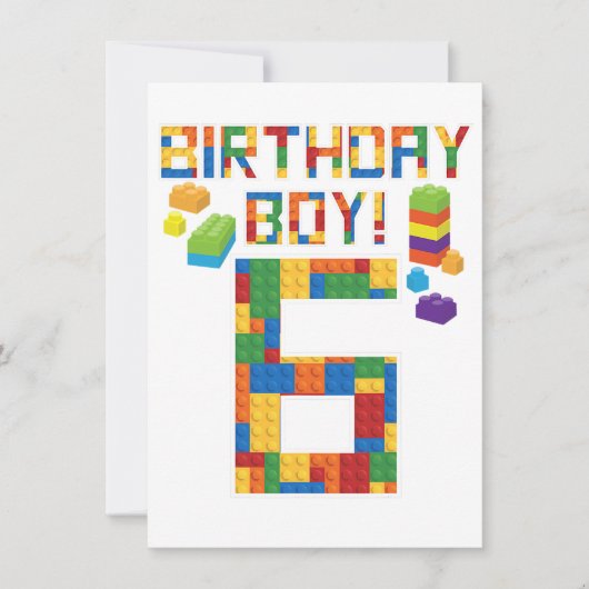 キュート6誕生日ギフト6歳ブロック建物 招待状 (正面)