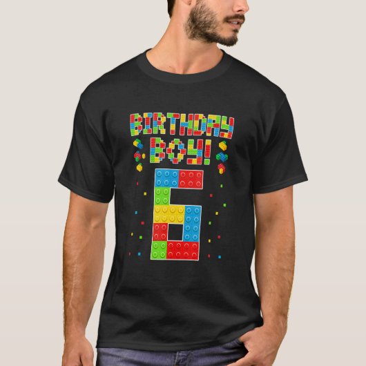 キュート6誕生日6歳ブロック建物少年 Tシャツ (正面)