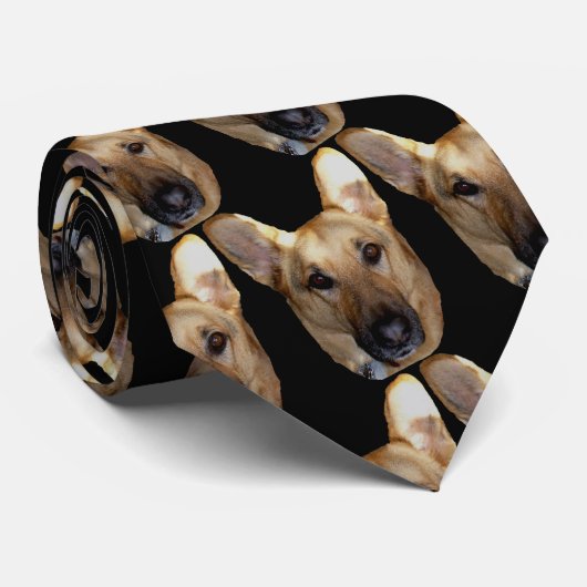 キュート&おもしろいドイツ羊飼い犬顔ブラック&タン ネクタイ (ロール)