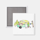 キュート&お洒落レトロハッピーキャンパー マグネット (正面/裏面)