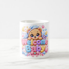 キュート かわいい ウェルカム 赤ちゃん テディベア パステル ピンク ネ コーヒーマグカップ