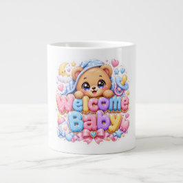 キュート かわいい ウェルカム 赤ちゃん テディベア パステル ピンク ネ ジャンボコーヒーマグカップ