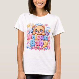 キュート かわいい ウェルカム 赤ちゃん テディベア パステル ピンク ネ Tシャツ