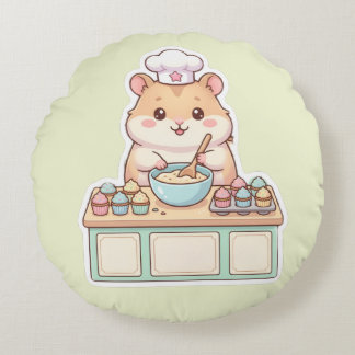 キュート かわいい ハムスター シェフ カップケーキ ラウンド ラウンドクッション