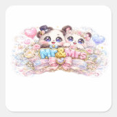 キュート かわいい パンダ夫婦 パステルピンク スクエアシール (正面)