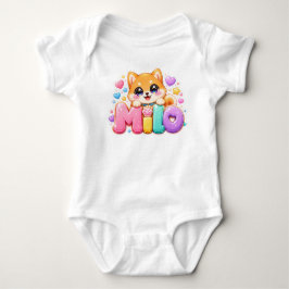 キュート かわいい ミロ 犬 名前 パステル ピンク スパークル プー ベビーボディスーツ