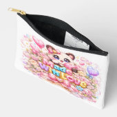 キュート かわいい メイドウィズラブ ネコ 名前 淡いピンク フ アクセサリーポーチ (見開き)