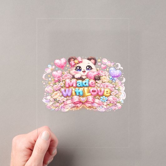 キュート かわいい メイドウィズラブ ネコ 名前 淡いピンク フ アクリル招待状 (インサイチュ (ポータブル))