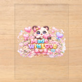 キュート かわいい メイドウィズラブ ネコ 名前 淡いピンク フ アクリル招待状 (正面)