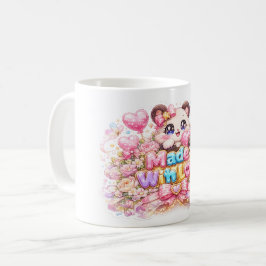 キュート かわいい メイドウィズラブ ネコ 名前 淡いピンク フ コーヒーマグカップ