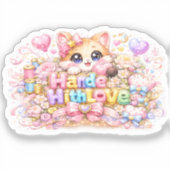 キュート かわいい メイドウィズラブ ネコ 名前 淡いピンク フ シール (正面)