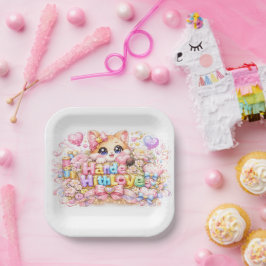 キュート かわいい メイドウィズラブ ネコ 名前 淡いピンク フ ペーパープレート