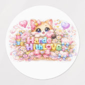 キュート かわいい メイドウィズラブ ネコ 名前 淡いピンク フ ラベル (デザイン1)