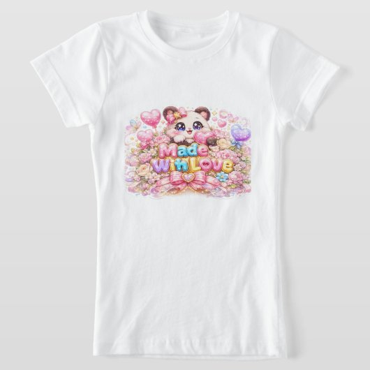 キュート かわいい メイドウィズラブ ネコ 名前 淡いピンク フ Tシャツ (レイダウン)