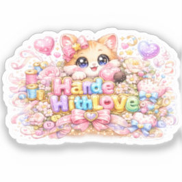 キュート かわいい メイドウィズラブ 猫 名前 淡いピンク フラワー シール