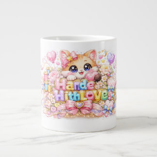 キュート かわいい メイドウィズラブ 猫 名前 淡いピンク フラワー ジャンボコーヒーマグカップ