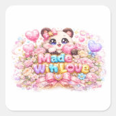 キュート かわいい メイドウィズラブ 猫 名前 淡いピンク フラワー スクエアシール (正面)