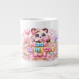キュート かわいい メイドウィズラブ 猫 名前 淡いピンク フ ジャンボコーヒーマグカップ