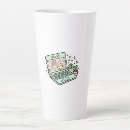 キュート かわいい リラックス ラップトップ 猫 鉢植え カフェラテマグ