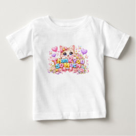 キュート かわいい 猫の「ありがとう」 パステルピンク フロ ベビーTシャツ