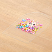 キュート かわいい 猫 名前入り パステルピンク フロ アクリル招待状 (レイダウン)