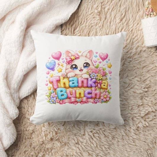 キュート かわいい 猫 名前入り パステルピンク フロ クッション (ブランケット)