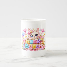 キュート かわいい 猫 名前入り パステルピンク フロ ボーンチャイナマグカップ