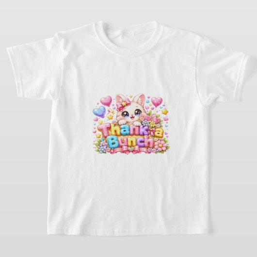 キュート かわいい 猫 名前入り パステルピンク フロ Tシャツ (レイダウン)