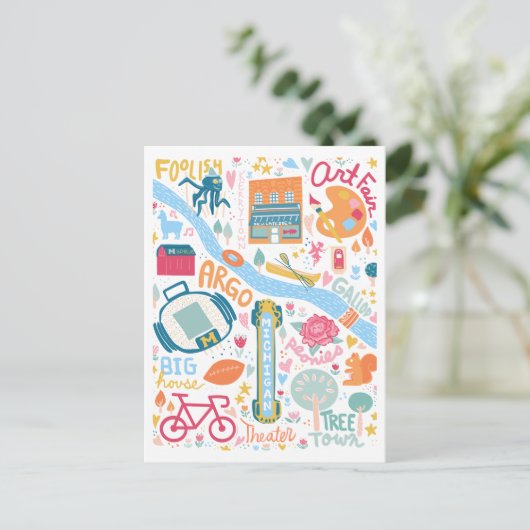 キュート・アン・アーバー・ミシガンお気に入りの物件地図 ポストカード (スタンド正面)